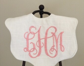 The Caitlyn Scalloped Linen Bib / linen bib / monogrammed / special occasion bib / Baptism bib / Christening bib