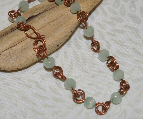 Items similar to Pastel Blue, Beaded Copper Bracelet, Wire Wrapped ...