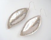 Unique Silver Handmade Earrings-German Silver Hammered Earrings-Leaf Silver Handcrafted Earrings-Metalwork Earrings-Modern Silver Earrings