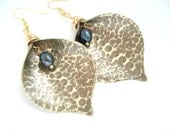 Handmade Calla Gold Bronze Earrings-Opalescent Pearl Earrings-Antique Faced Earrings-Unique Metalwork Earrings-Modern Hammered Earrings