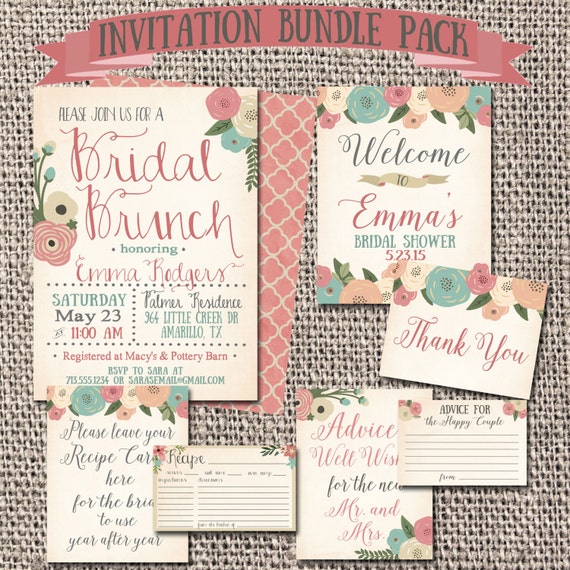 Bridal Shower Invitation Printable Pack Bridal By Artbyheartprints