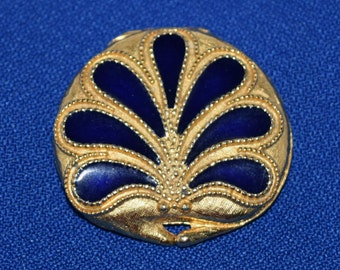 Estee Lauder Solid Perfume Compact Vintage 1974 Blue Enamel and Gold Tone Metal