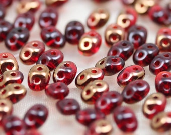 20grams 5x2mm Ruby Semi Bronze Luster - 2-hole SuperDuo Czech Glass Beads