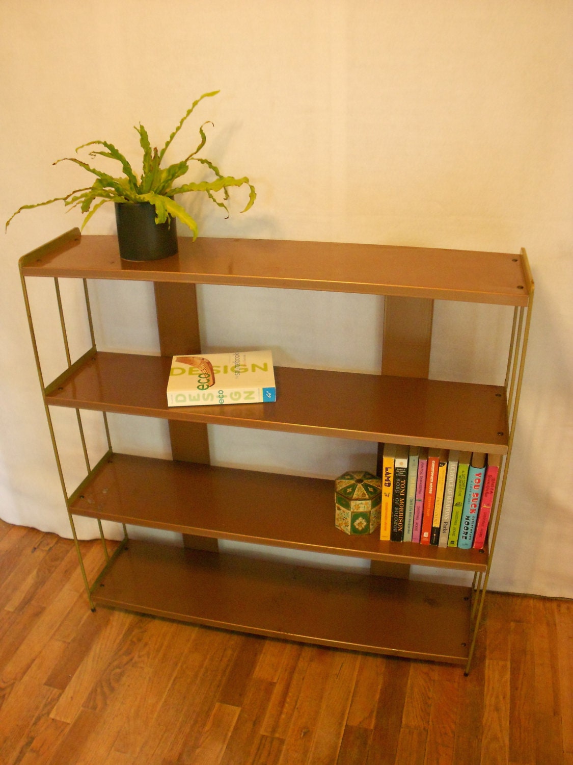 Vintage Metal Shelf Bookshelf Mid Century Brass/Gold & by