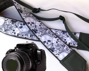 Gray Camera strap. Sugar skulls Camera strap. Halloween camera strap. DSLR / SLR Camera Strap. Camera accessories by InTePro