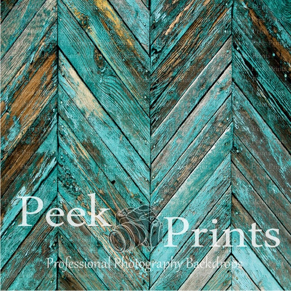 4ft.x4ft. Peeling Teal Angled Wood Floor Vinyl Photography