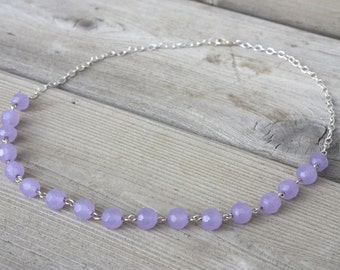 Maya Necklace - Colour Shifting Purple/Blue Amethyst Glass Bead Necklace with Silver Chain