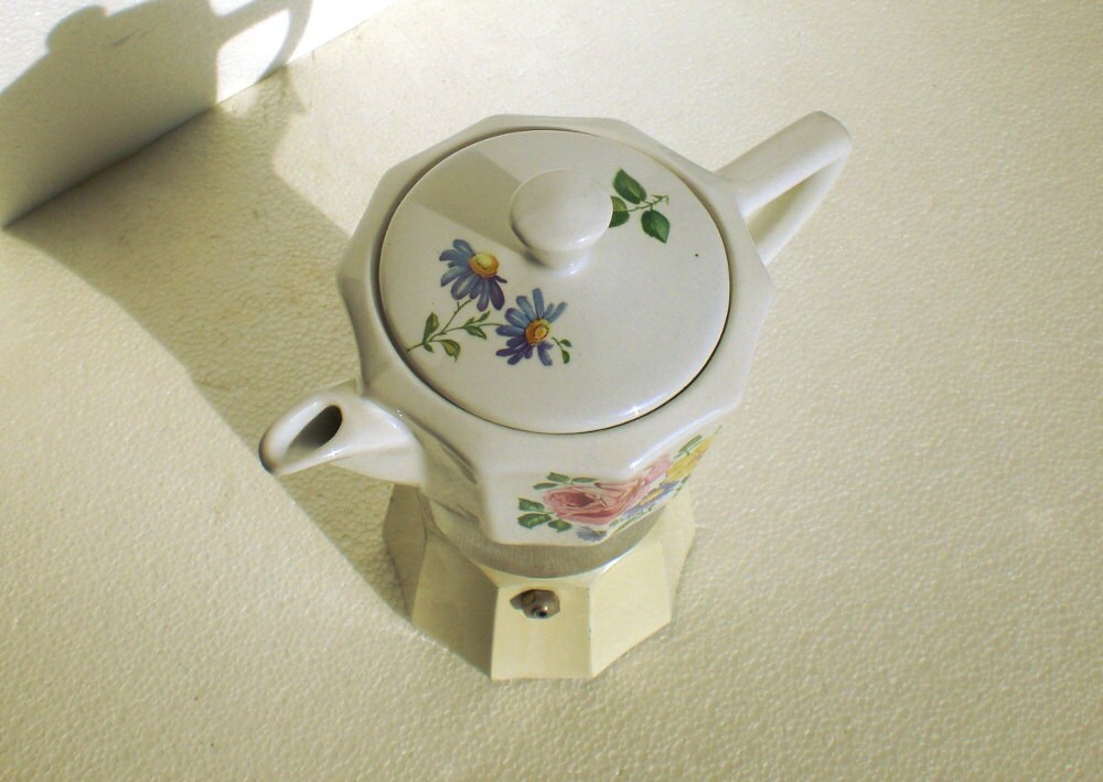 Italian espresso maker in floral ceramic moka espresso stove