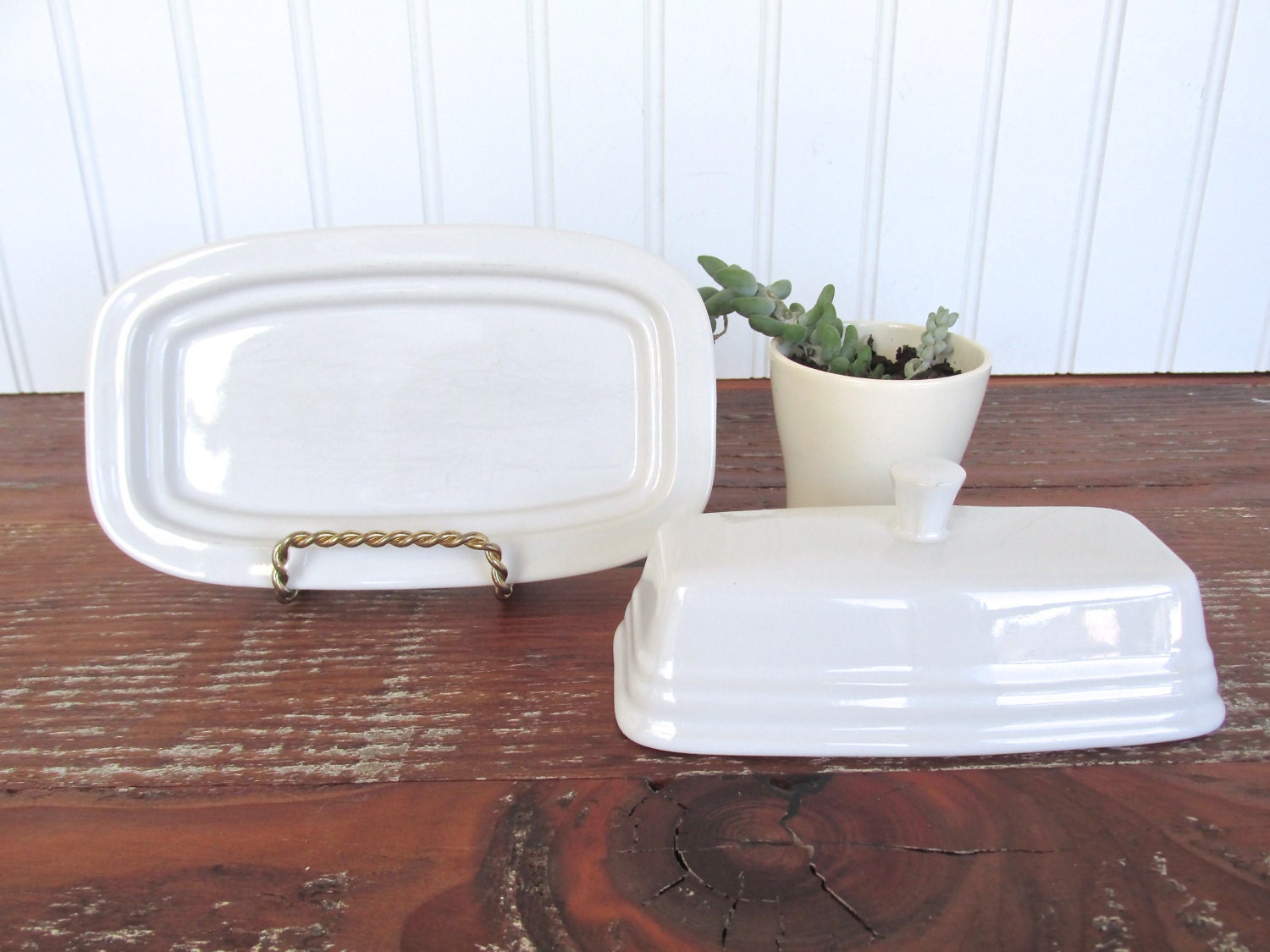 Vintage Fiesta Ware Homer Laughlin White Butter Dish