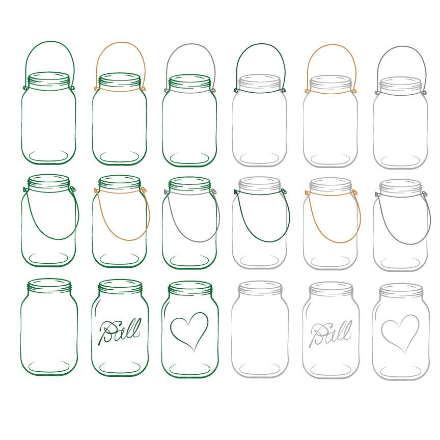 Professional Mason Jar Clipart in Emerald Mason by AmandaIlkov