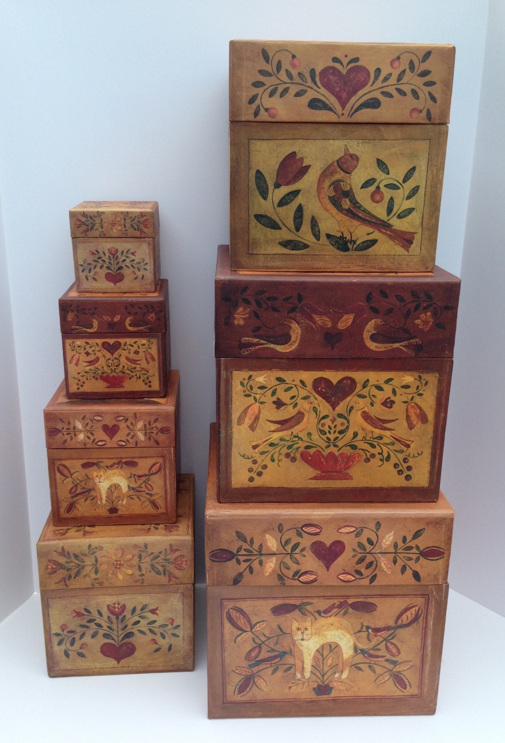 Vintage Primitive “American Heart” Set of Seven Decorative Stacking ...
