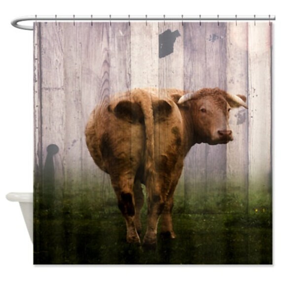 Shower Curtain Cow Door Primitive Farm House Decor