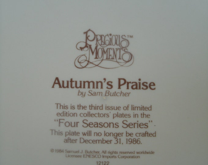 Precious Moments Plate - SALE! Four Seasons Series Collector Plates - Autumn's Praise - collectors plates, vintage, gift for the collector
