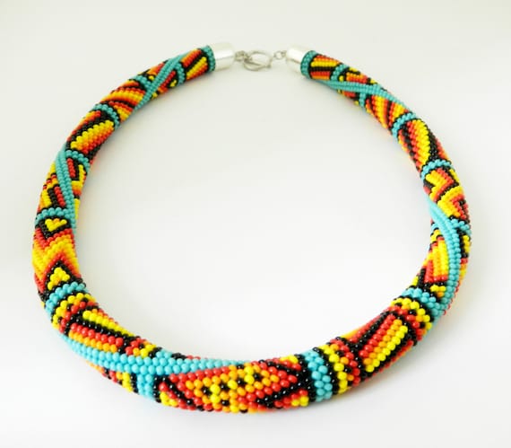Bead crochet rope necklace Native American.