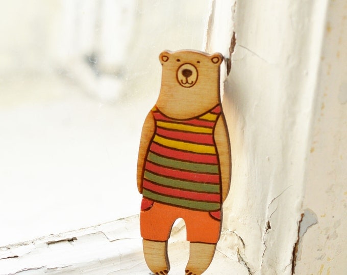 Teddy Bear // Wooden brooch is covered with ECO paint // Laser Cut // 2015 Best Trends // Fresh Gifts // Swag Style