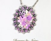 Floral Pendant Polymer clay jewelry Rose Romantic Floral Handmade Jewelry Pink Purple Rose Applique