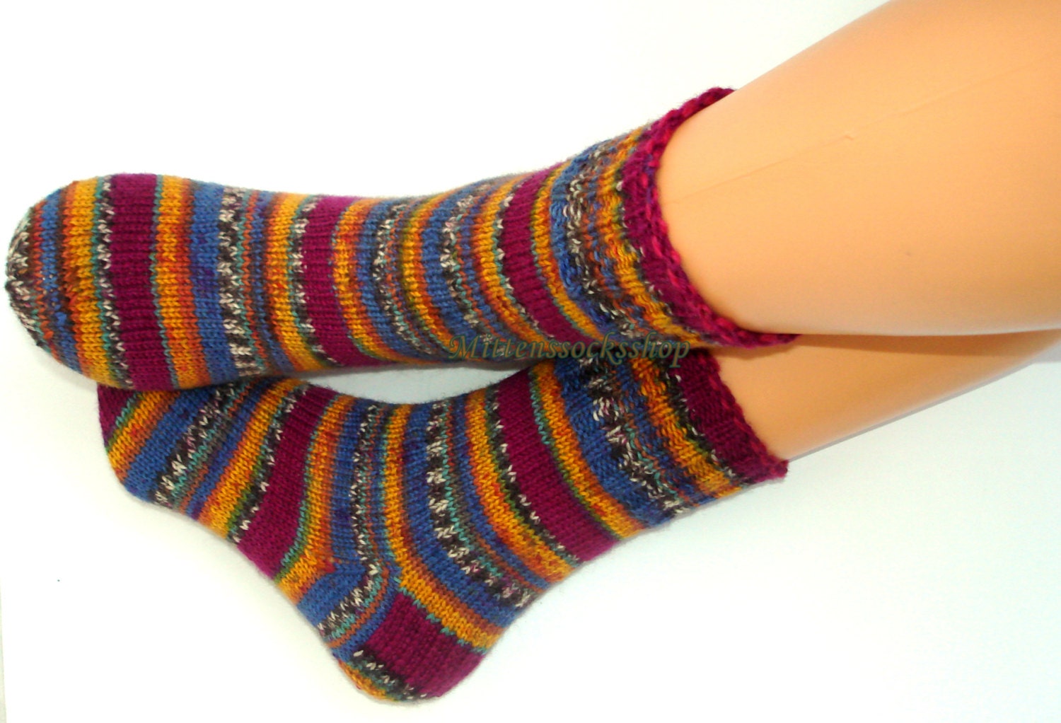 Hand Knitted Wool Socks Warm Elegant Colorful By Mittenssocksshop 