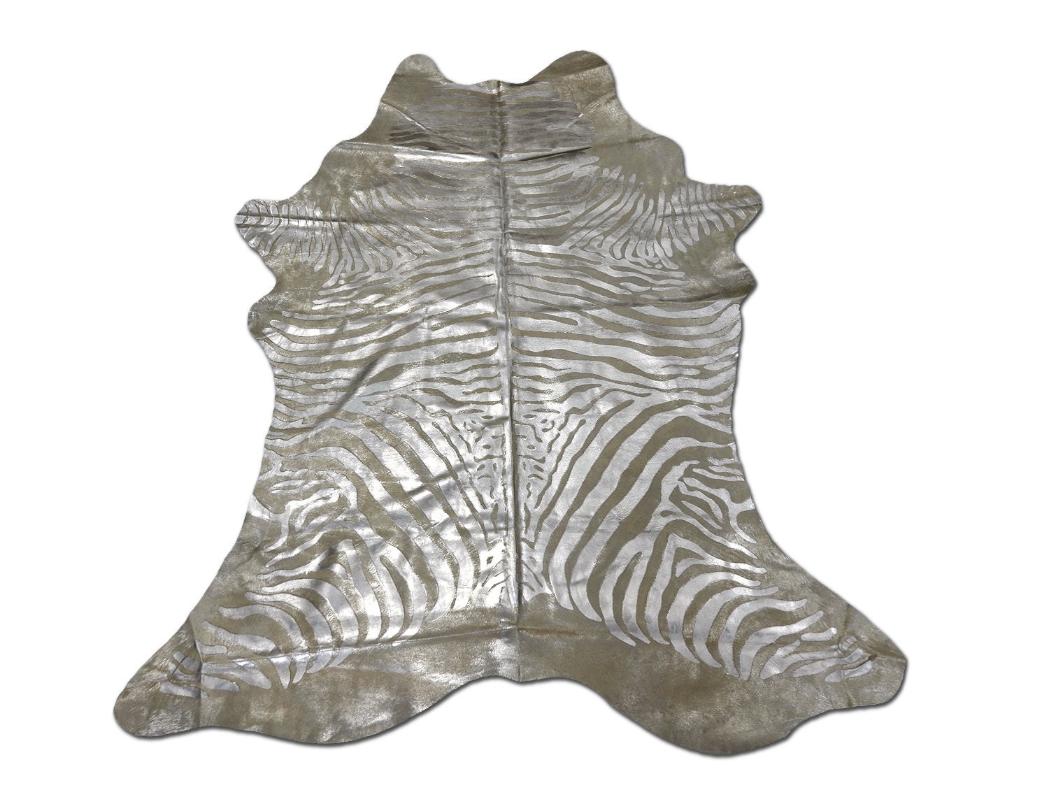 H323 Silver Metallic Zebra Cowhide Rug 7.3' X 6.5'