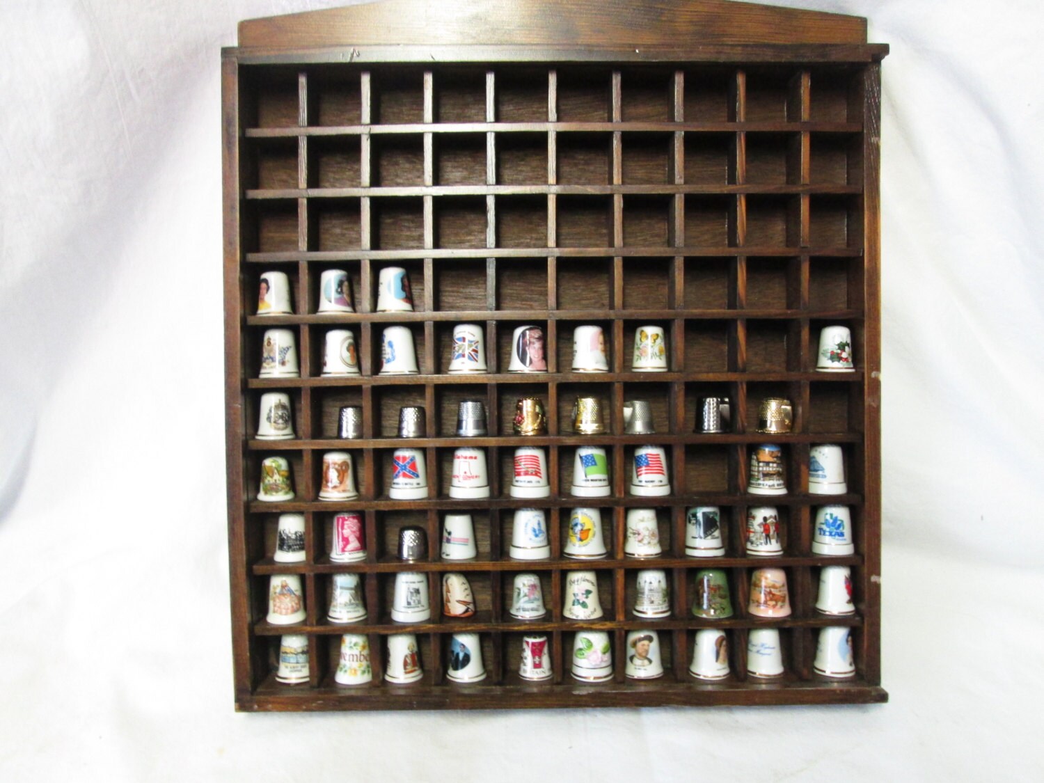 Fantastic Lot of Thimbles in Wooden Thimble Rack Mostly