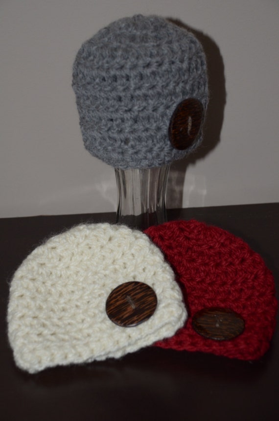 Crochet Chunky Newborn Hat with Button Crochet hat with