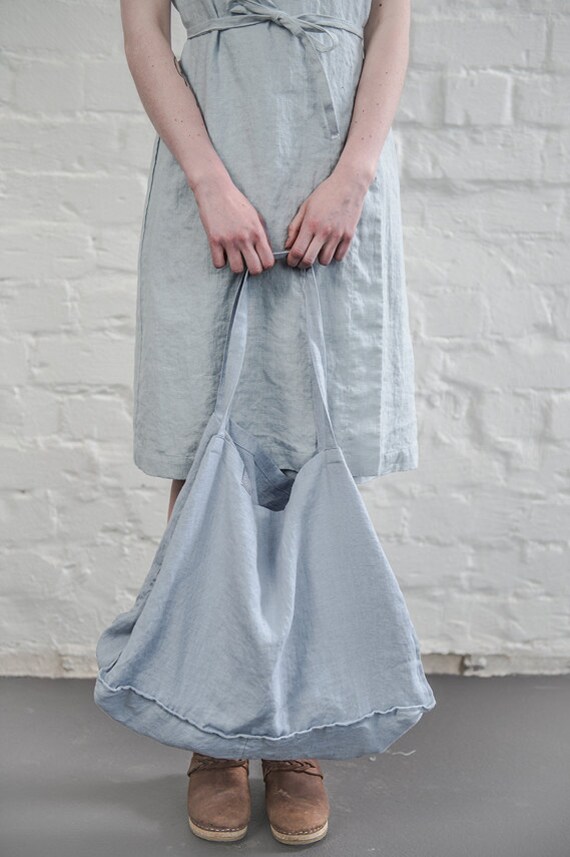 Large bluish grey linen tote bag / linen beach by notPERFECTLINEN