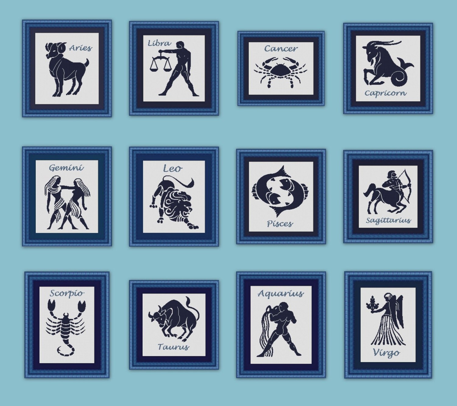 ZODIAC ASTROLOGICAL signs x 12 Counted cross stitch pattern