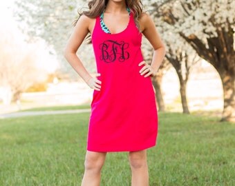 Monogram Swimsuit Cover Up | Large Monogram Dress | Racerback Tank Dress | Custom Sleep Shirt | Casual Dress | Gift for Her | Gifts under 30