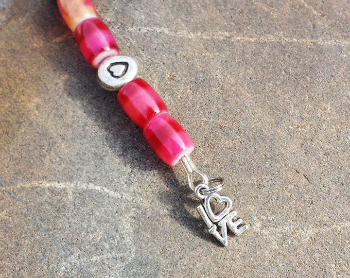Red Italian Glass Beaded Bracelet with Antique Silver Hearts ~ Personalized Gift to Say I Love You to Girlfriend, Lover, Wife, Mom, Bestie
