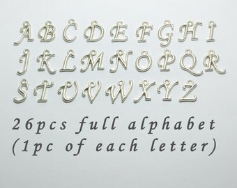 26pcs A-Z Cursive Letter Charms in Silver Tone, Alphabet, Words, Names, Initials. Full Alphabet of 26 Letters #SD-S7569