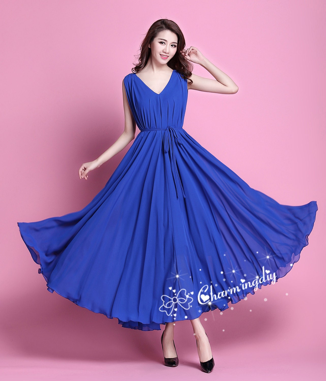 60 Colors Chiffon Blue Long Party Evening Wedding Sundress