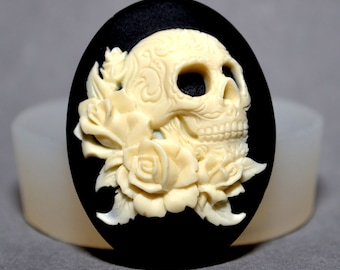 SKULL SILICONE MOLD Cameo Flexible Mould For Resin Polymer Clay Chocolate Food Safe grade silicone icing wax plaster goth halloween cameo