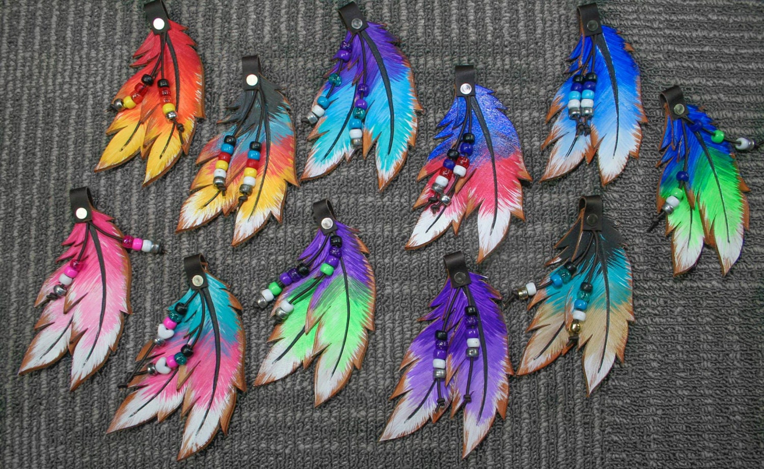 Hand Painted Leather Feathers