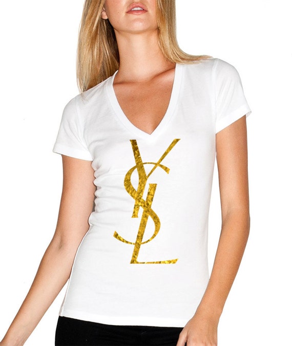 YSL V-neck women Lady fitted tee T-Shirt tshirt by Flowertea365