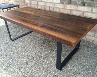 Coffee Table Rustic Reclaimed Handcrafted Coffee Table. Solid Oak Barn Wood. Industrial. Solid Iron Legs