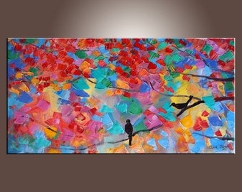 Wall Decor,Oil Painting Abstract,Original Oil Painting,Kitchen Wall Decor,Abstract Canvas Art,Large Abstract Painting,Bird Painting