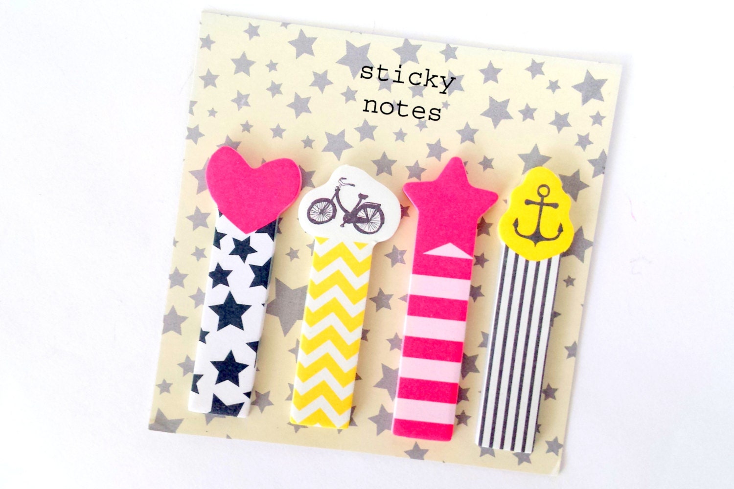 Colorful sticky notes / bookmarks in 4 different designs