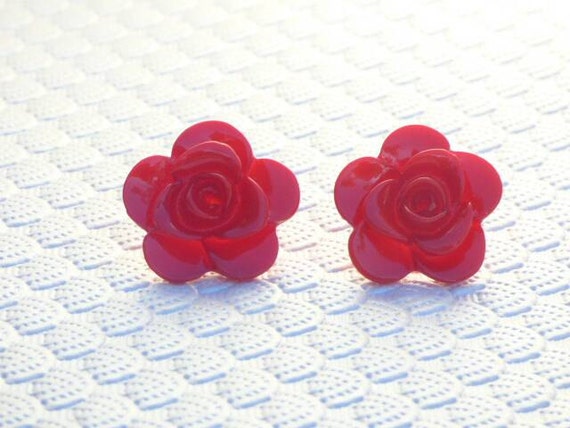 Items similar to Red Rose Earrings on Etsy