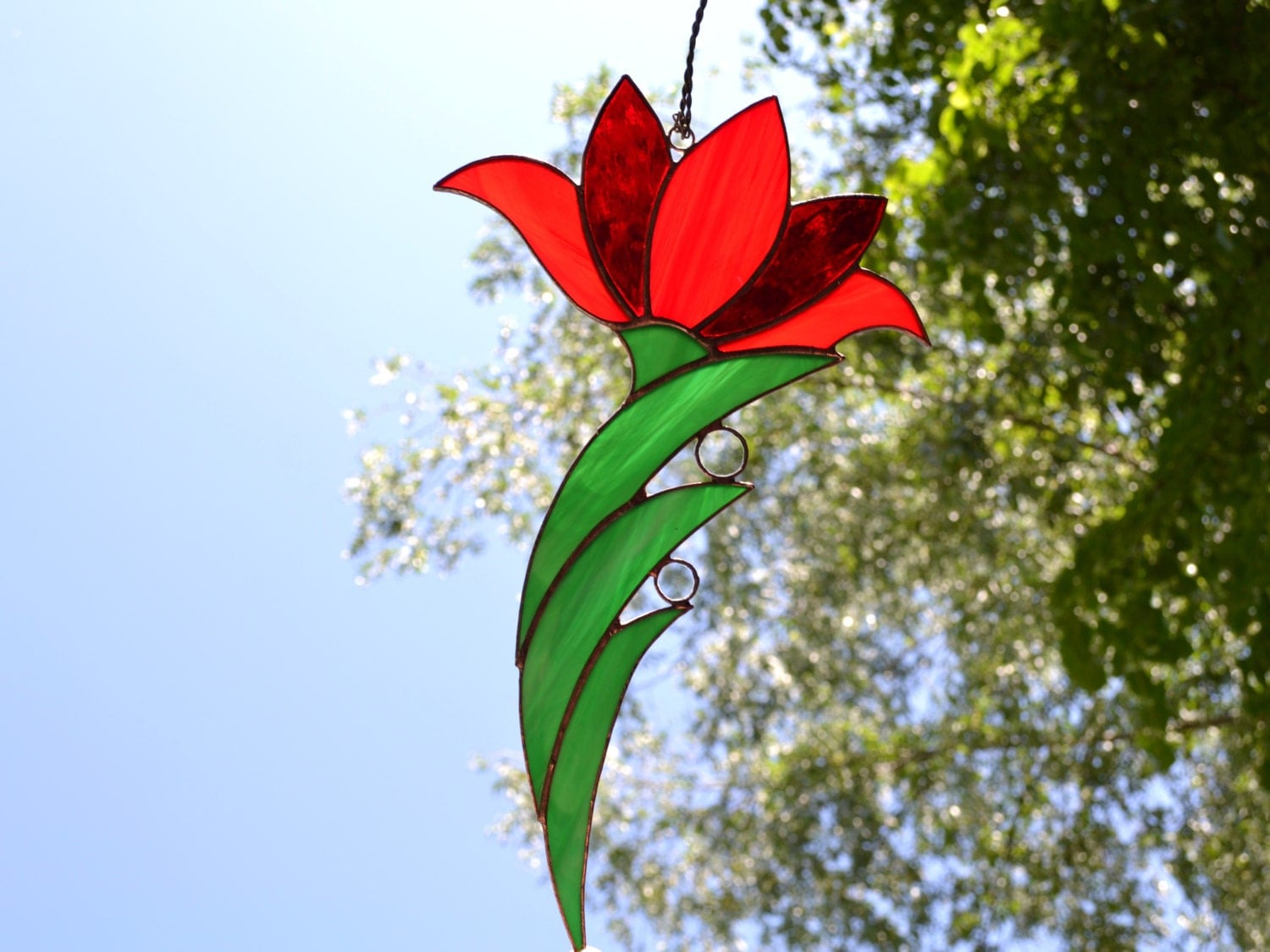 Stained Glass Flower Suncatcher Stained Glass Red Lily Art