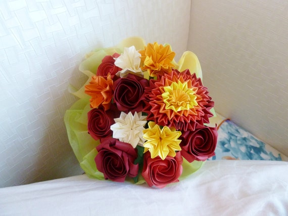 gerbera origami flower 3 Bouquet:Weddings Origami Roses,Mathiola Daisy Kawasaki Incana,Gerbera