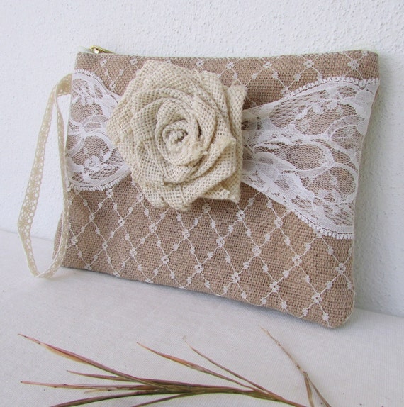Burlap lace purse/ add Ivory burlap flower/ bridal purse