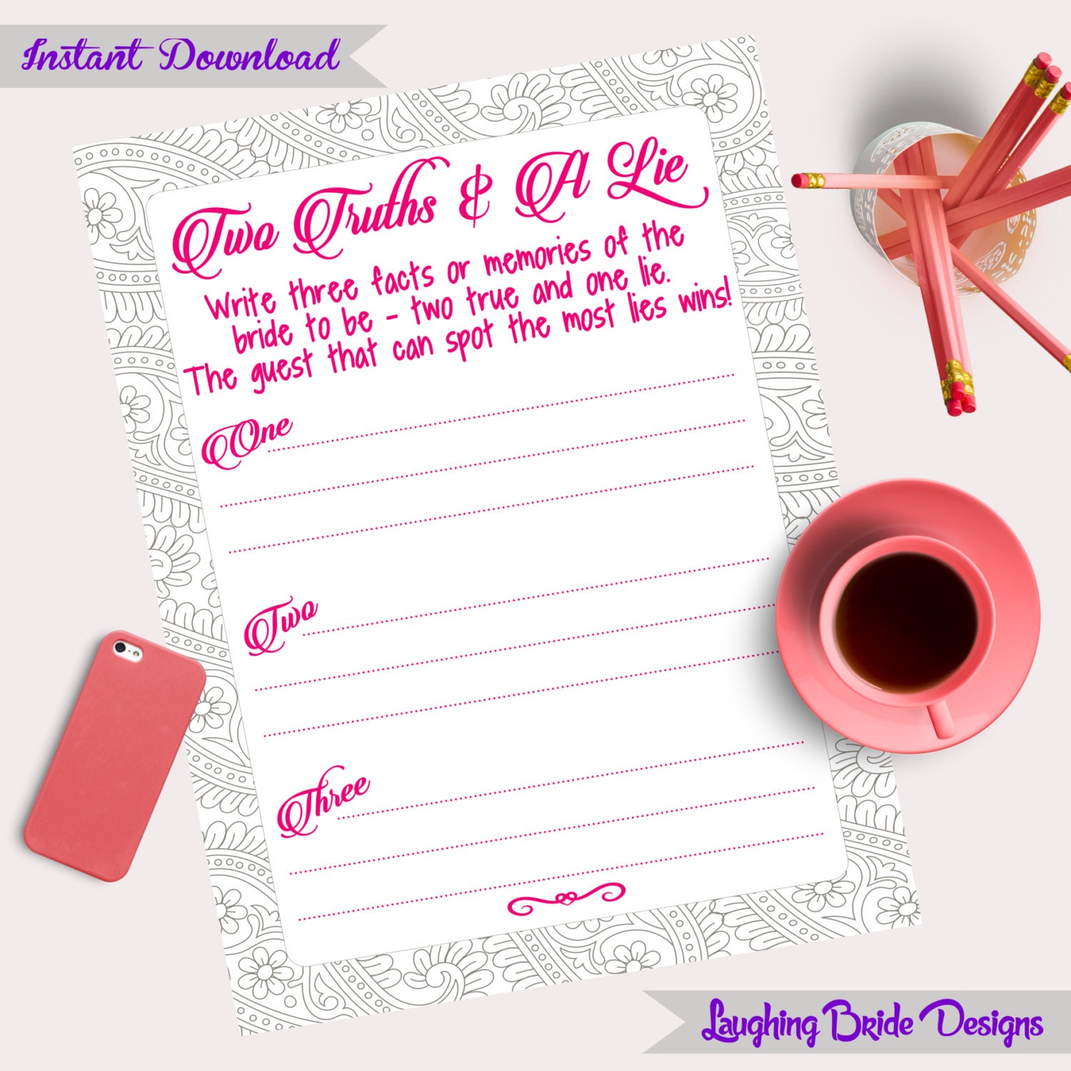 Bridal Shower Game 2 Truths And A Lie Template Print Your Own