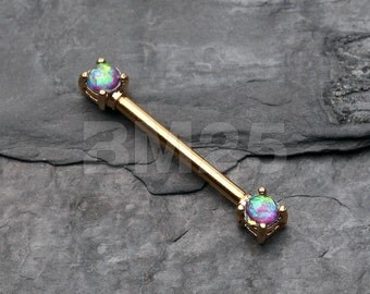 Golden Purple Opal Sparkle Prong Nipple Barbell Ring