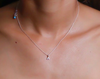 100% Sterling Silver Initial necklace, Silver Initial necklace, silver opal necklace, Silver uppercase Initial Necklace, Letter Necklace.