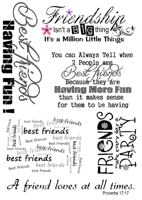 Card making Word Art Friends Friendship theme Printable in