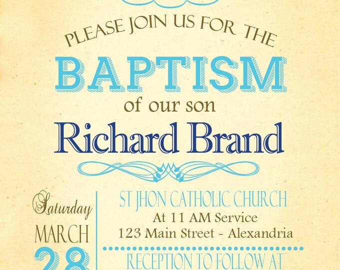 Baptism invitation. Typographic invite. First Communion invite. Printable Baptismal invitation. Christening. Chalkboard style. Vintage.