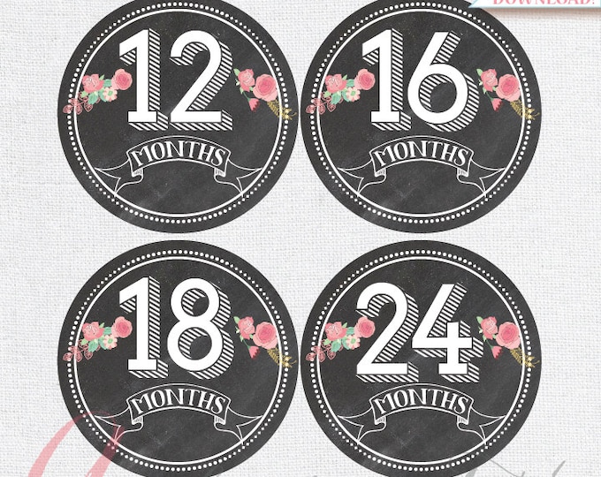 Milestone Baby Month. Digital File Monthly Milestone. Chalkboard milestone. Chalkboard Milestone Baby tags. Printable Baby Month Stickers