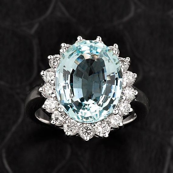 Aquamarine Ring Gold Diamond Aquamarine Halo Engagement Ring