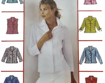 Woman shirt pattern, McCall's 3541, size 10 to 16, sleeve variations, front & back darts, side slits button front, PREVIOUSLY CUT