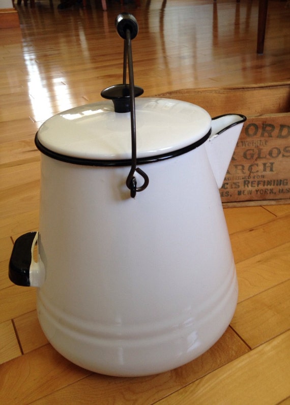 Large White Enamel Coffee Pot Campfire Coffee Pot by SimplyAgain