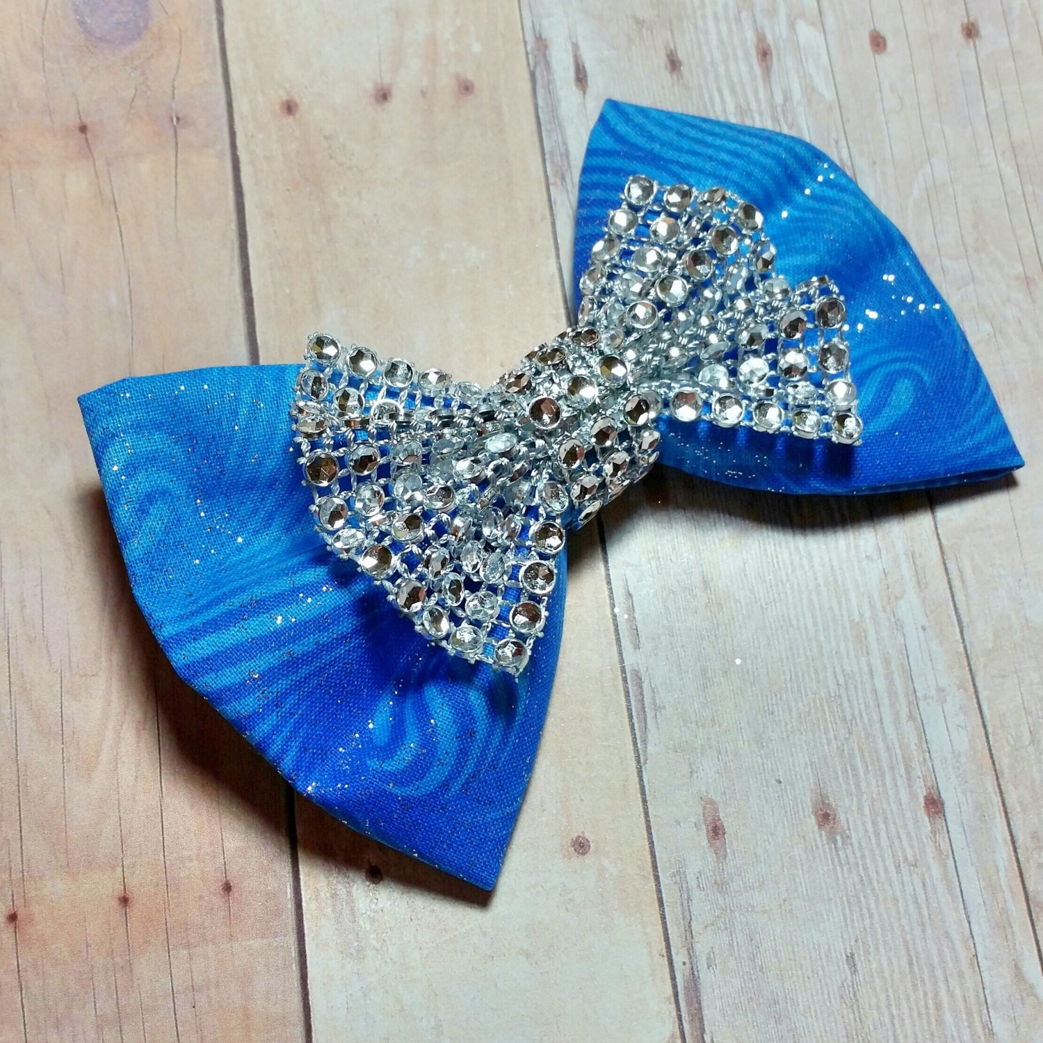 Fabric Hair Bow/Bow tie Blue Sparkly Hair Bow by CzechOutMyBows